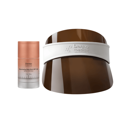 Dermomedica Zestaw - Daszek UV Cap Brown + Illuminating Body Stick SPF 3