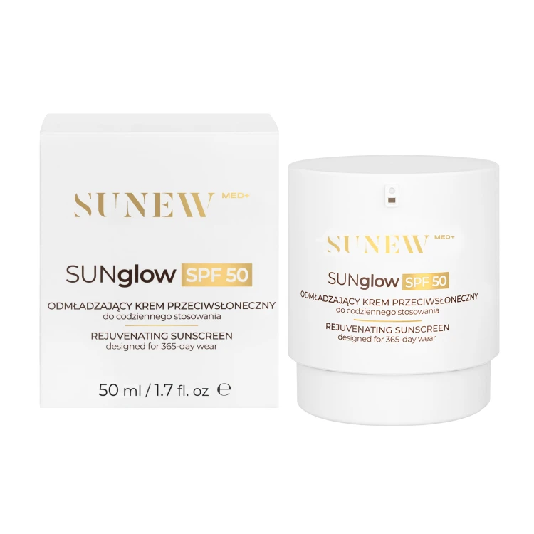 SunewMed+ SUNglow Krem przeciwsłoneczny SPF 50 - Odmładzający fotoprotektor do twarzy z efektem rozświetlenia 50ml