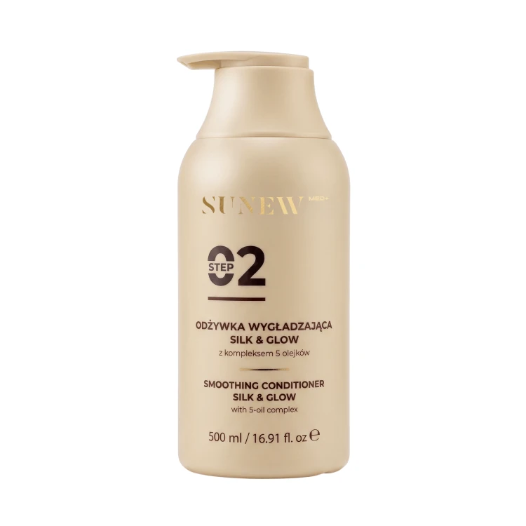 SunewMed+ Silk Glow Odżywka wygładzająca z kompleksem 5 olejków Step 02 | Wygładzająca odżywka do włosów suchych i zniszczonych 500 ml